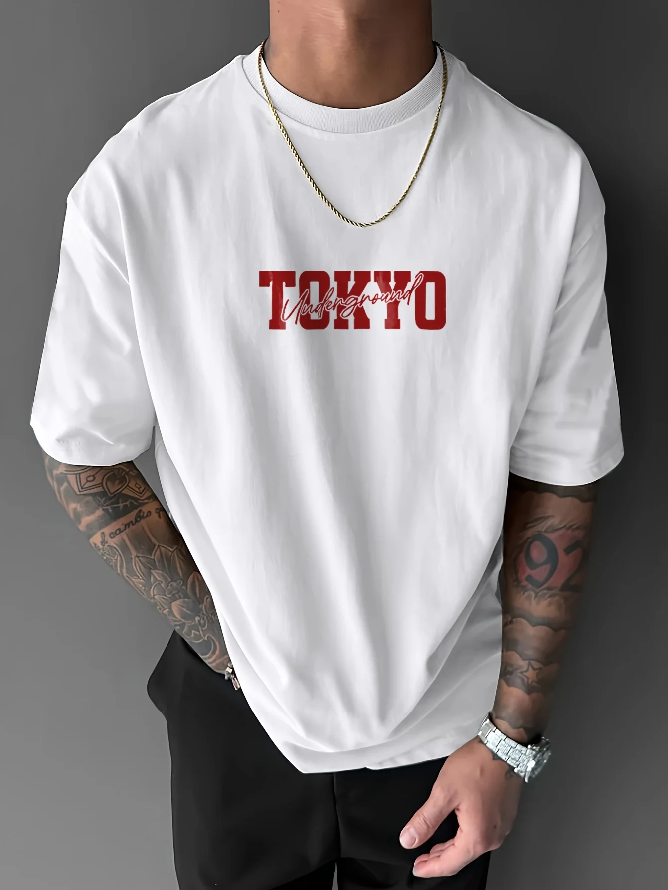 100% de verano para hombre, camiseta holgada informal de moda de talla grande con estampado de patrón japonés de Tokio, camiseta de manga corta con cuello redondo