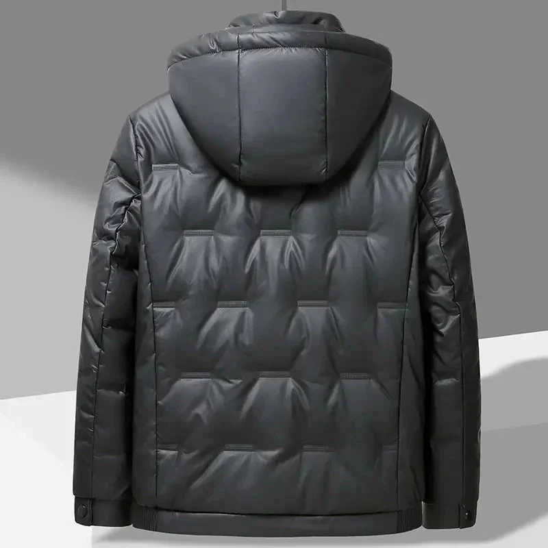 Sheepskin Down Jacket Men Short Plus Fat Size Waterproof Hooded Leather Puffer Winter Coats Oversized 7XL