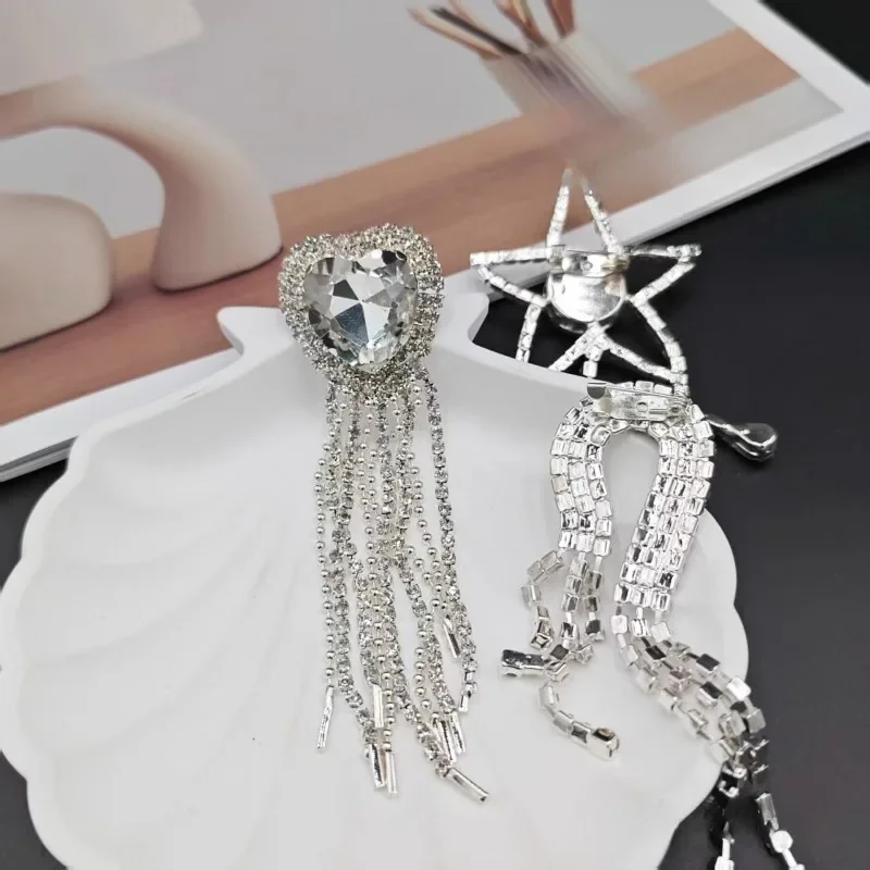 

New Style Rhinestone Tassel Pin, Five Pointed Star Brooch, Fashionable and Versatile Jewelry DIY Clothing, Shoe,Bag Accessories