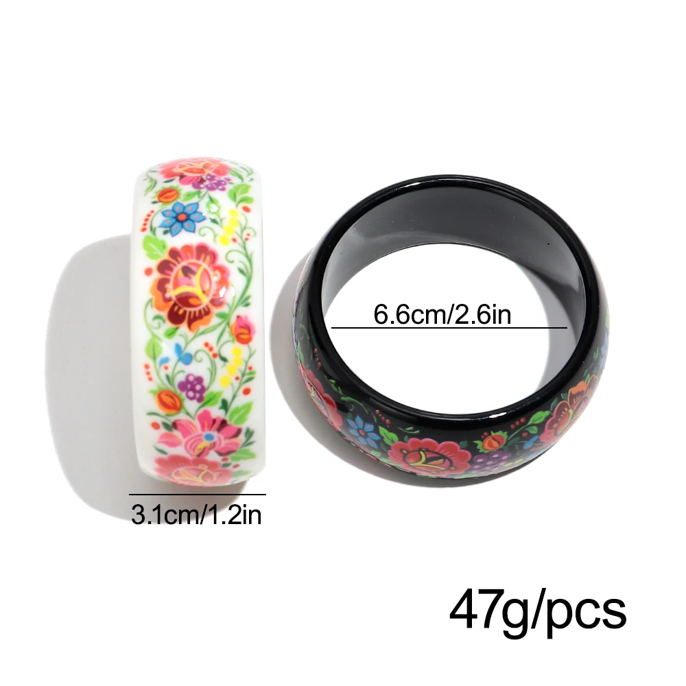 Retro-Armreif mit buntem Blumenmuster aus Acryl für Damen, Boho-Harz-Armband im Ethno-Stil, chinesisches Schmuckgeschenk – Detail 1