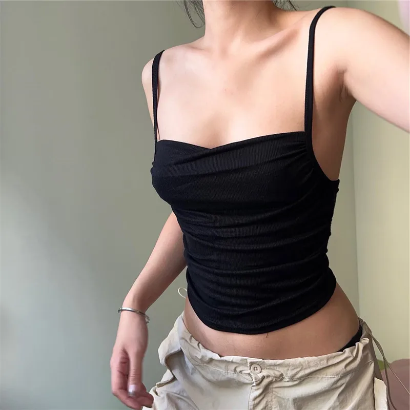 Korean Folds Chest Wrap Crop Tops Sexy Backless Slim Fit Camis Harajuku Grunge Cute Vest Women Y2K Aesthetic Summer Clothes