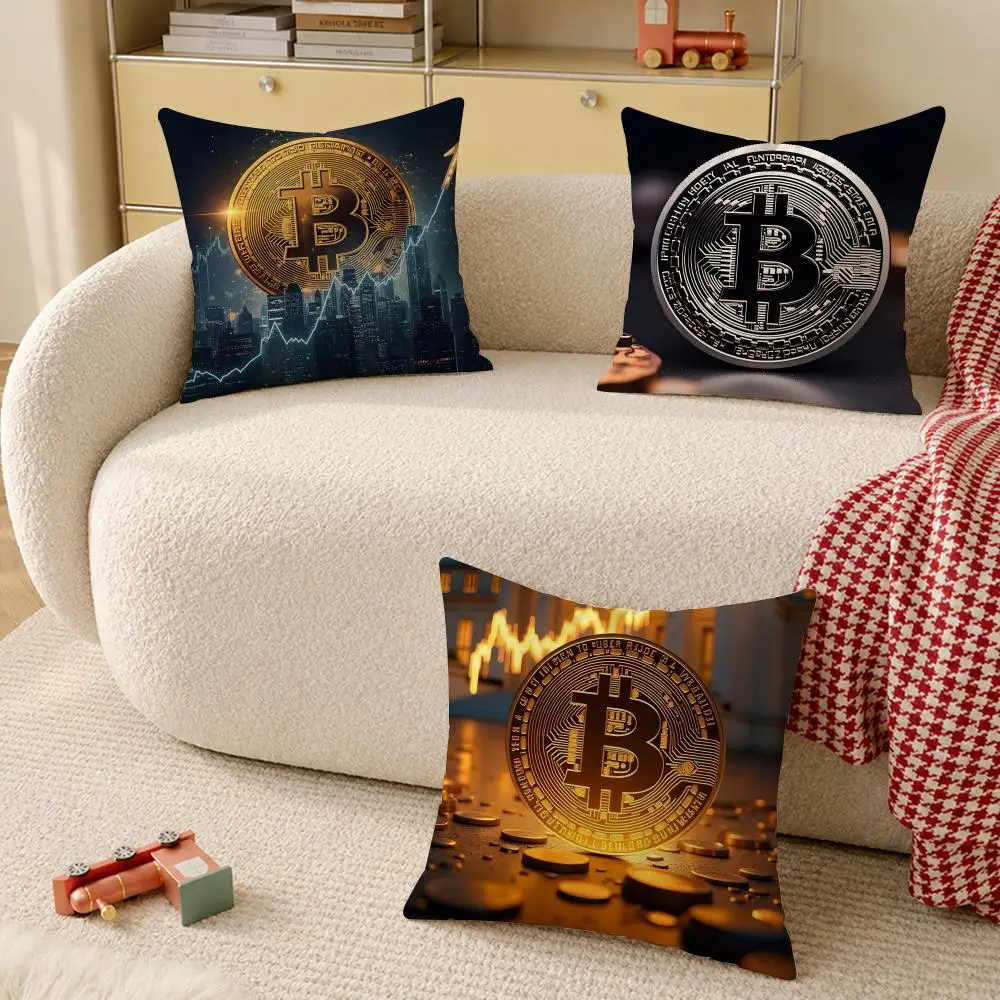 B-Bitcoin Cryptocurrency Btc Cushion Cover Wrinkle-Resistant Short Plush Cushion Covers Breathable Machine-Washable