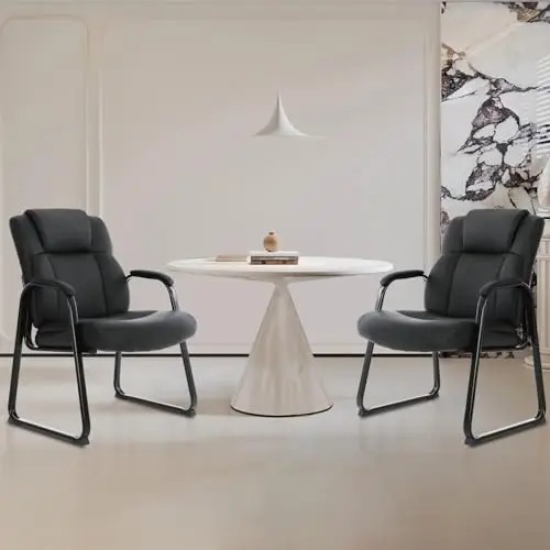 Big and Tall Office Chair Set of 2 500lbs Leather Reception Chair with Bonded Padded Armrest Wide Seat Sled Base Desk