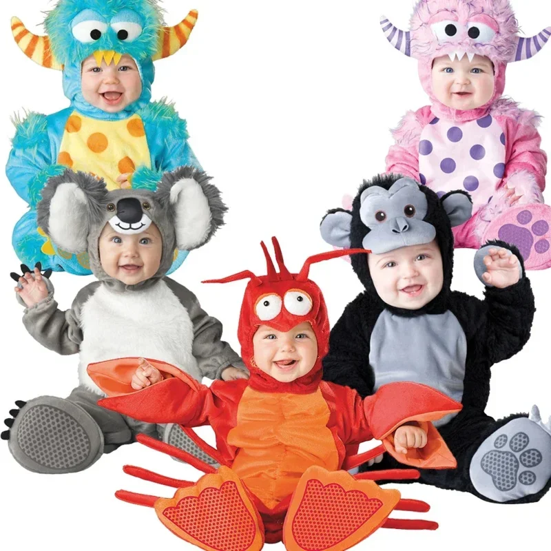 2024 Bunny Lobster Poodle Dog Gorilla Romper Toddle Koala Hoodie Baby Dragon Shark Animal Onesie Infant Pink Monster Costume