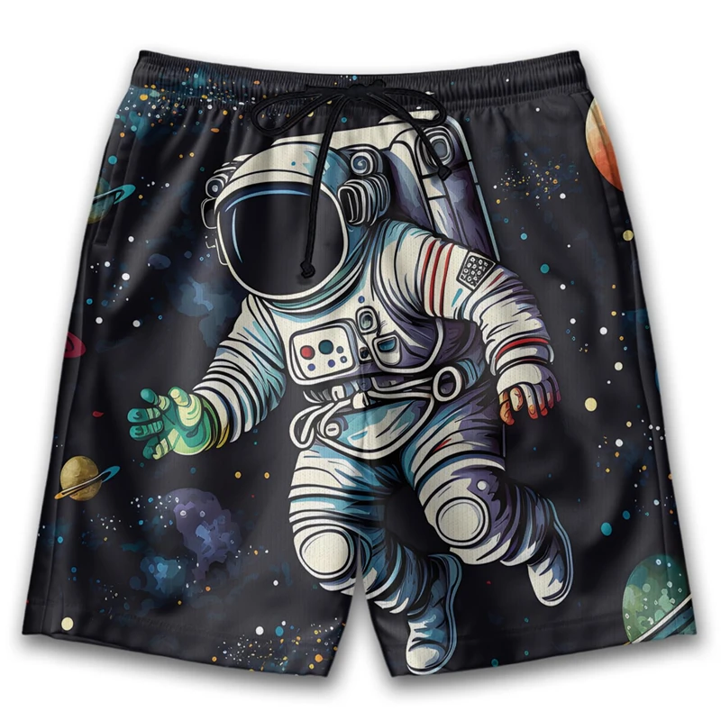 Astronaut Hawaiian Beach Mens Swim Short Casual Harajuku Fashion Surfing Short Pants For Men Trunks Cartoon Bermudas Boardshorts