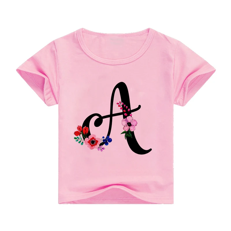 Lettera A B C D T-Shirt per bambini Kawaii Cute Pink Clothes For Girls T Shirt Anime Cartoons Casual Kid Boy top manica corta