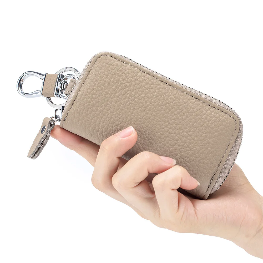 Funda de cuero con cremallera multifuncional para hombre y mujer, organizador Universal para llaves de coche, cartera para llavero, 10 colores