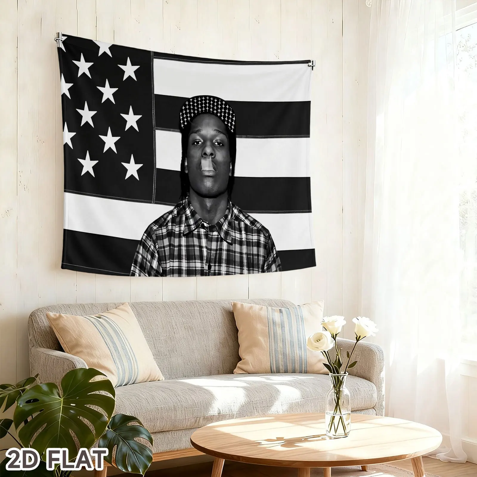 1PC Hip Hop Rapper Tapestry American Flag Wall Hanging Street Aesthetic Men Bedroom Dorm Home Wall Decor Background Cloth
