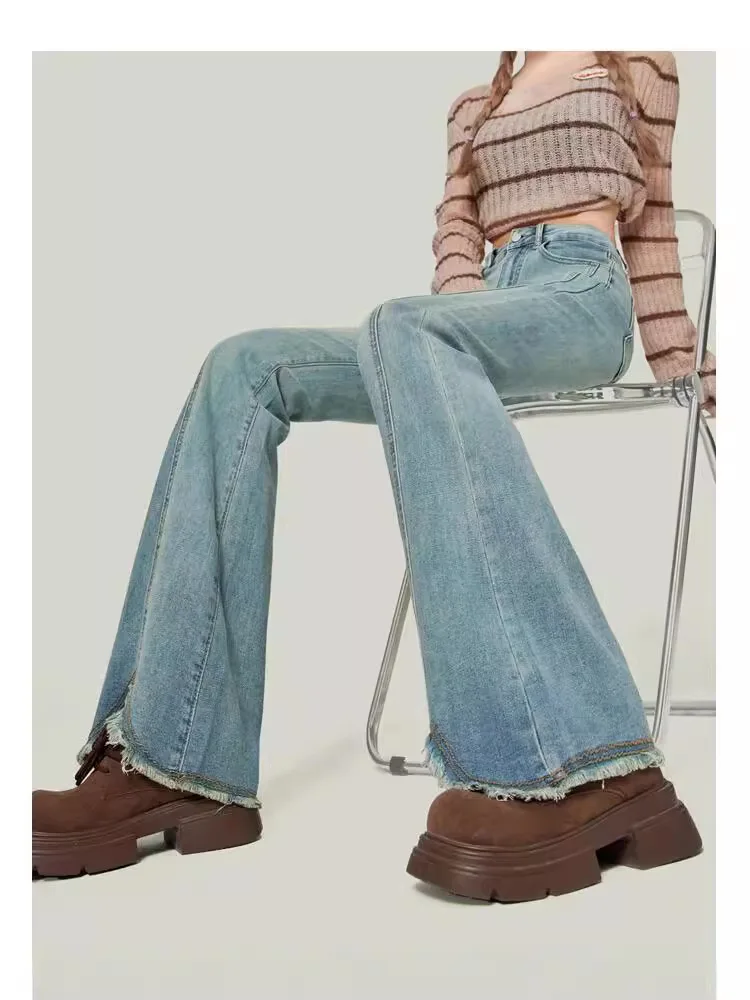 Jeans marroni Harajuku Y2K Palazzo gamba larga drappeggiata fluida denim femminile moda elegante chic trendy moderno High Street Vibe