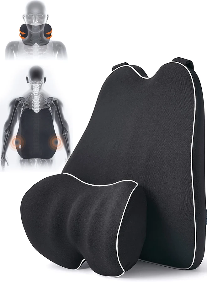 Car Back Cushion Lumbar Support and Car Neck Pillow Kit Memory Foam Ergonomic Seat Cushion for Lower Back Support Cervical Headr