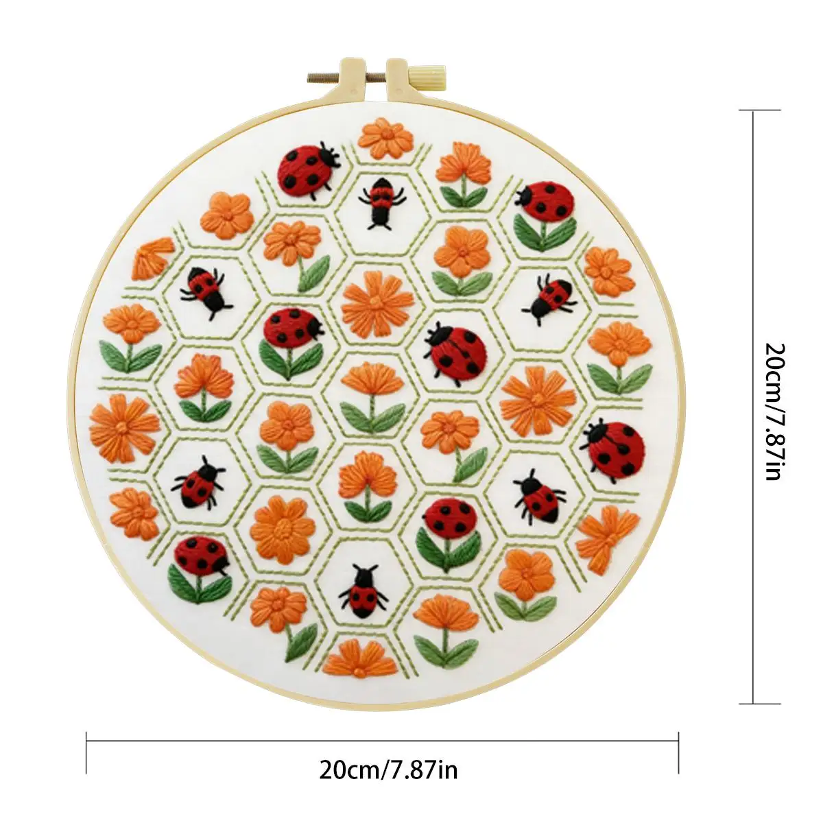 1 Stück 20X20CM/15X15CM 7,87/6,3 Zoll Blumen- und Marienkäfer-Stickerei-Starter-Kit DIY-Kit DIY-Stickerei-Set Handarbeiten – Detail 3