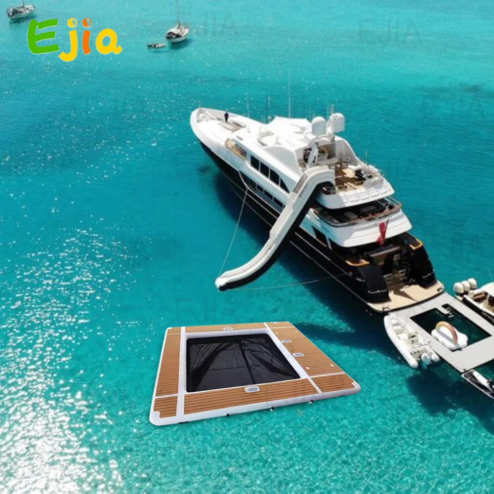 Inflatable Yacht Swimming Ocean Pool With Net 13Ft/4m EVA Non-slip Inflatable Floating  Sea Pool Dock Water Park Jet Ski Water