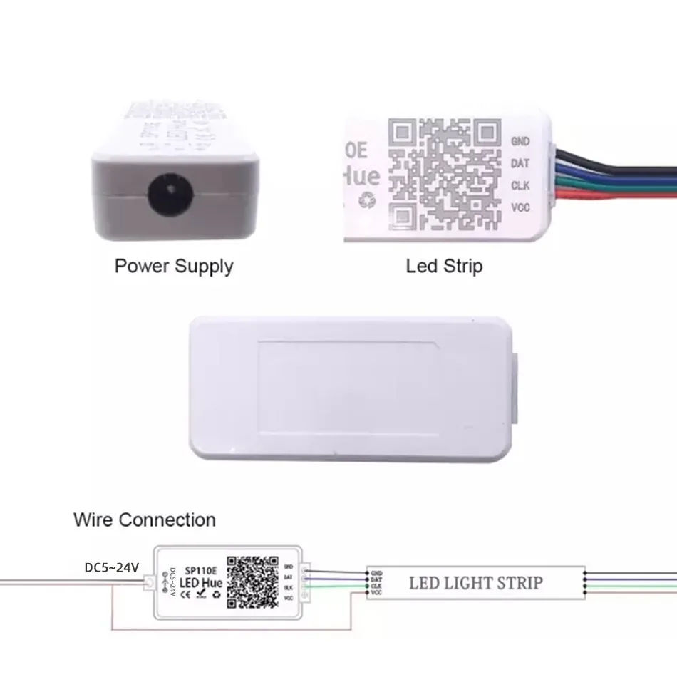 SP110E RGB Controller Bluetooth Smart APP 5V 12V 24V 1024 Pixel for WS2811 WS2812B APA102 SK6812 SPI Addressable LED Strip Light