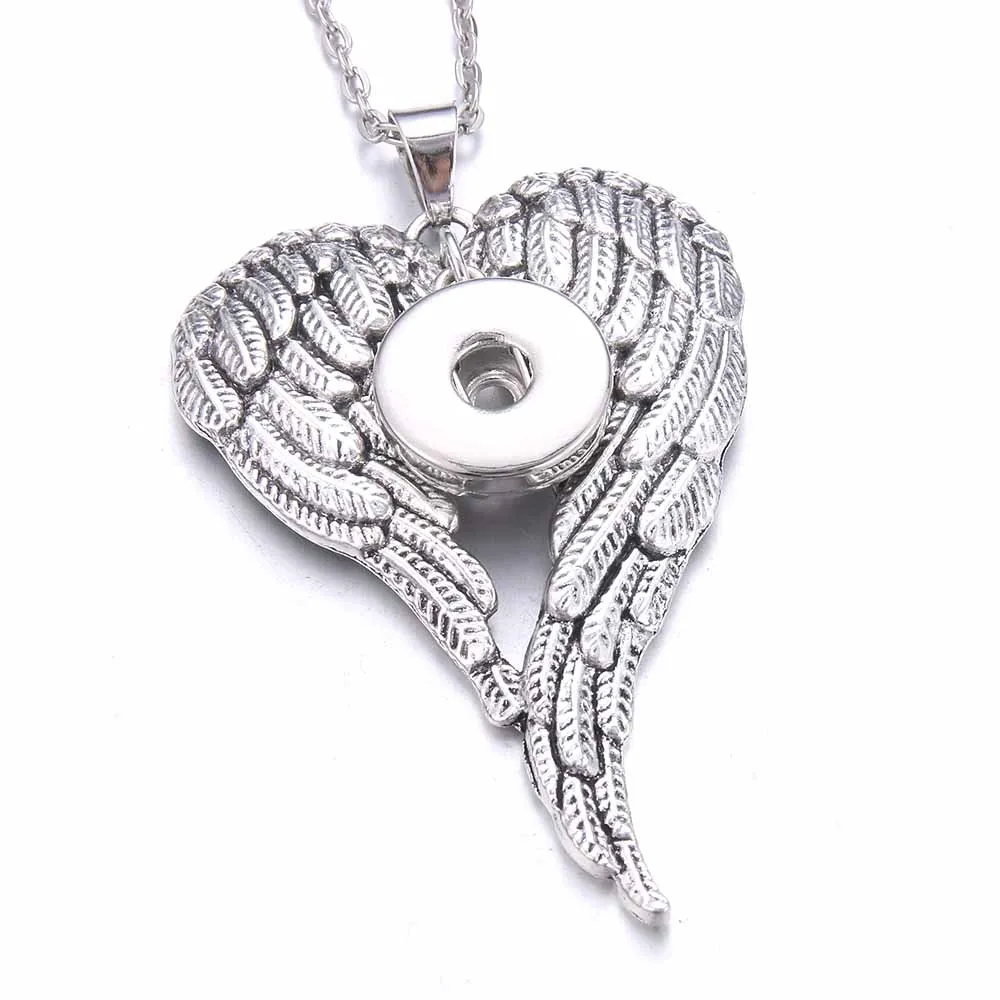 New Snap Jewelry Necklaces Metal Snap Button Necklaces cross wing heart-shaped 18mm Snap Pendant Necklace For Women DIY Jewelry