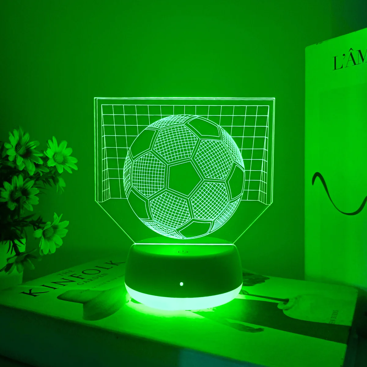 1pc modern creative football 3D night light, with touch switch control for seven different light colors to gradually change.