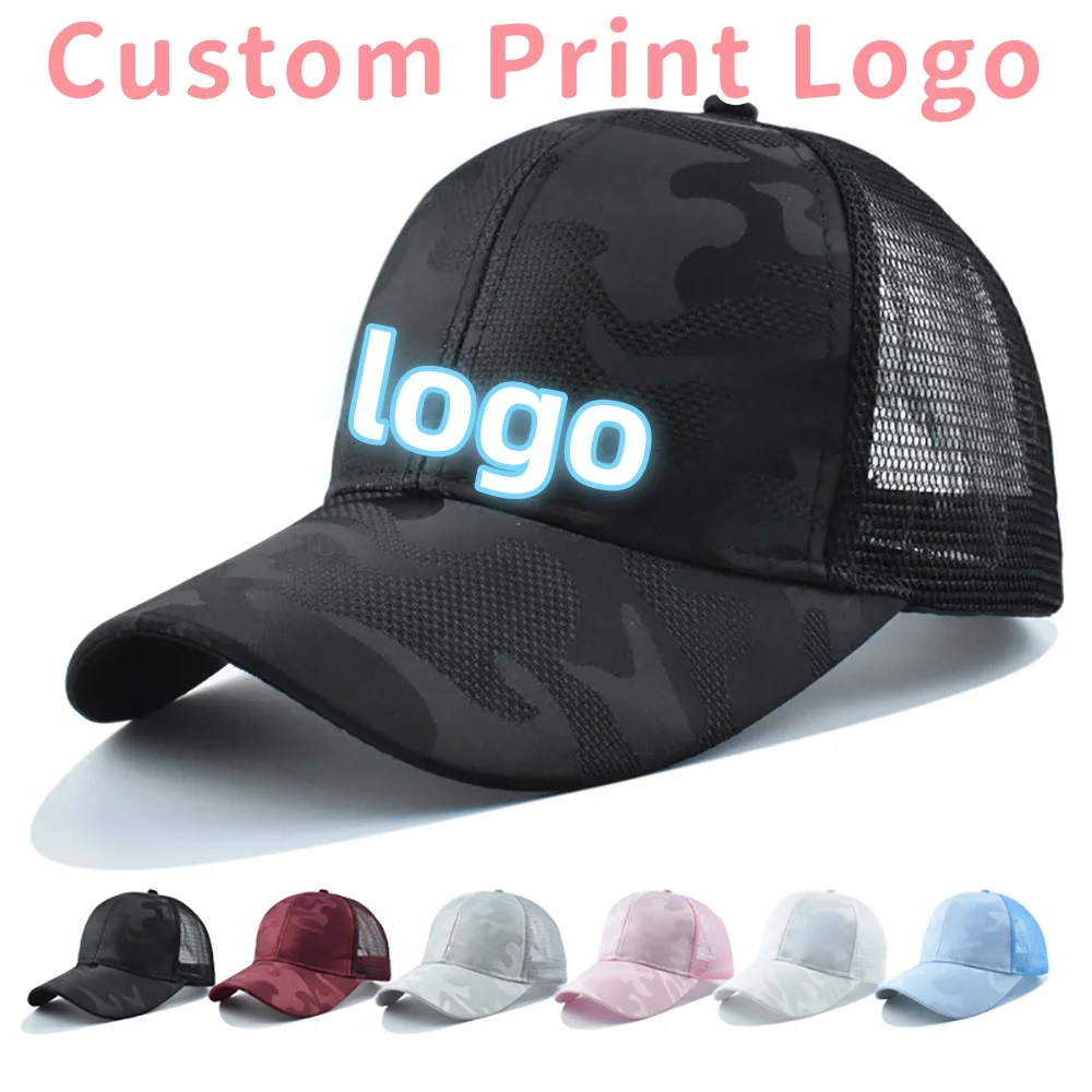 Customized Printed Logo Summer Breathable Mesh Camouflage Sun Hat Baseball Caps For Men Women Adjustable Snapback Hat Sports Cap