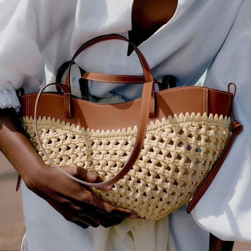 

Brand Woven Handbags Women's Hand-woven Straw Large Capacity Tote Bag High-quality Texture Holiday Vacation Leisure Storage Bag