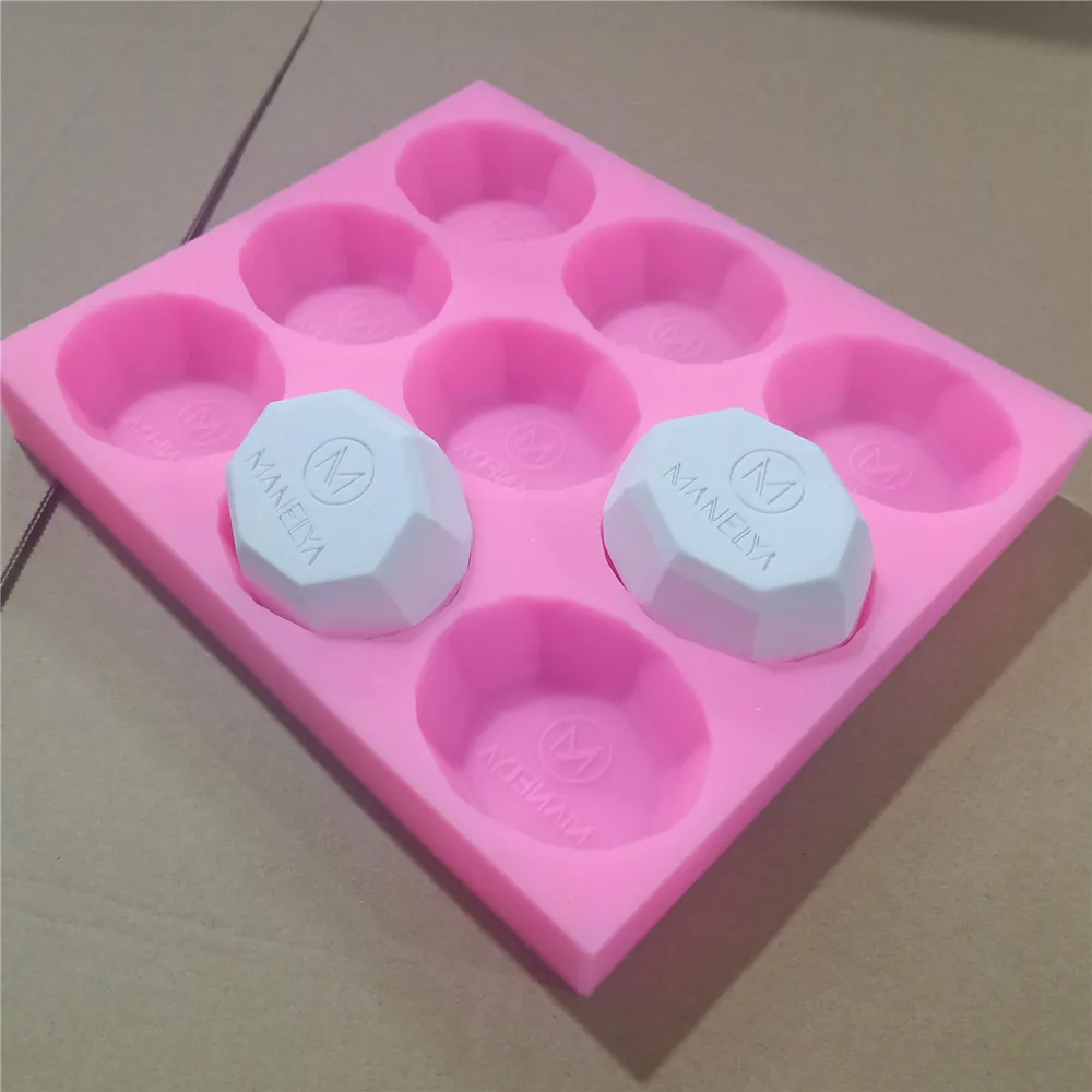 9 Cavities Diamond Design Custom Silicone Soap Mold with Brand Logo Name for Soap Making