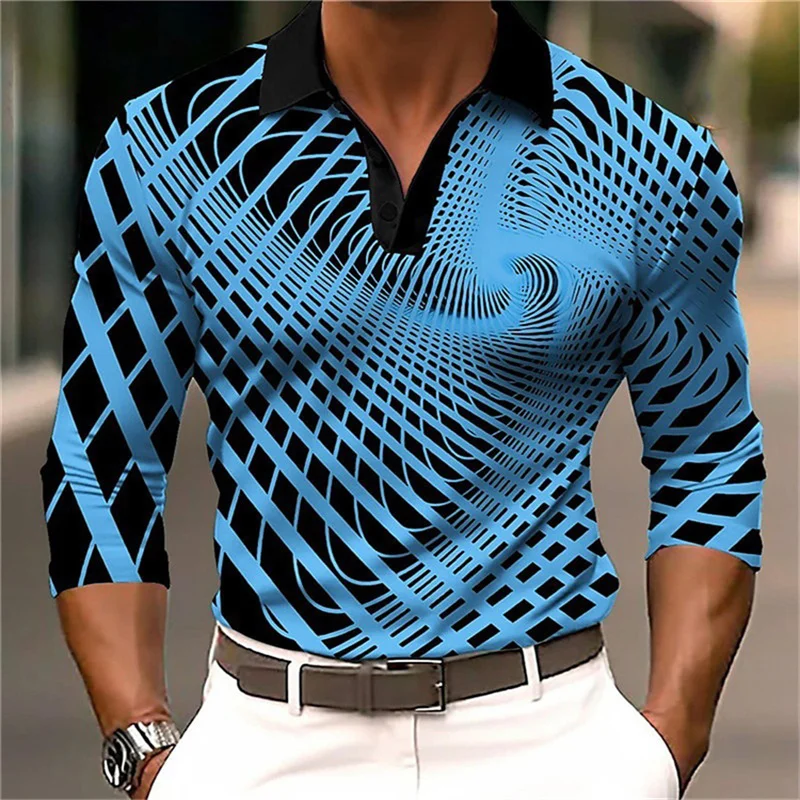 

Abstract Pattern Striped Fashion Men's Polos T-Shirts Long Sleeve 3D Printed Street Male POLO Tee 6XL Plus Size Casual Tops