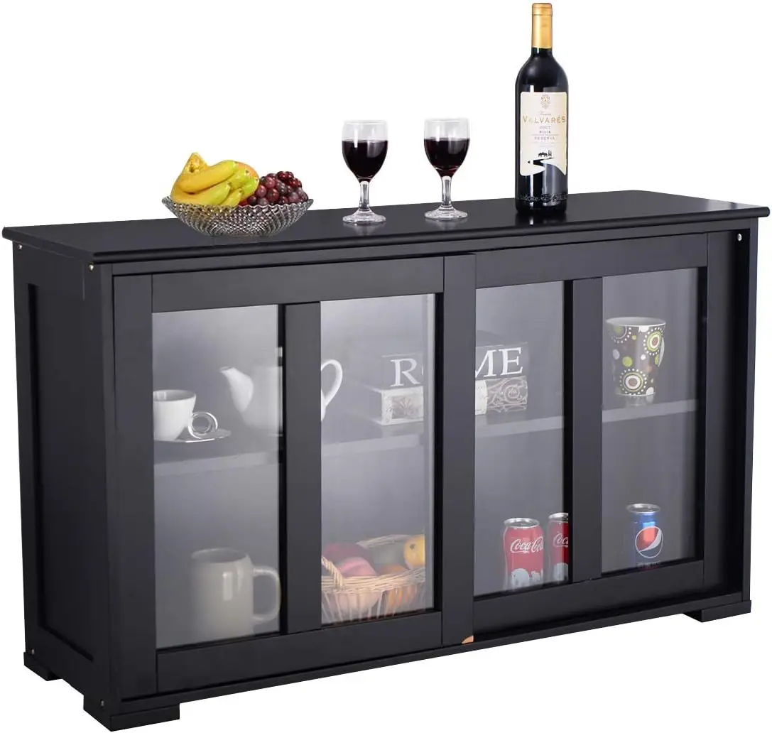 

Kitchen Storage Cabinet, Stackable Buffet Storage Sideboard with Sliding Door Home Furniture, Elegant (Black, Glass Door)