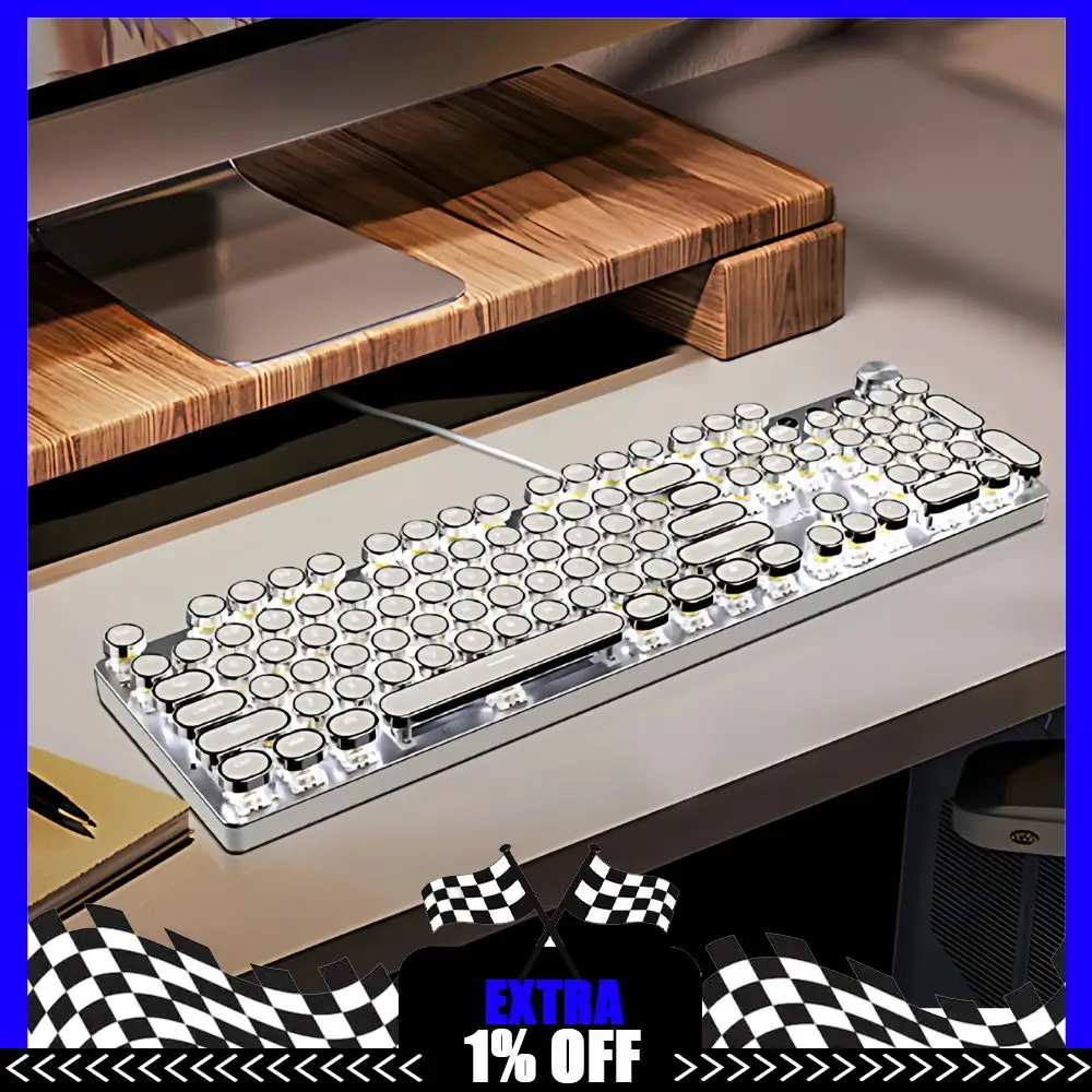 AUSDOM Pura104L Punk Mechanical Keyboard Wired Yellow Axis Keyboard Customized white light Quiet Typing for Office Computers