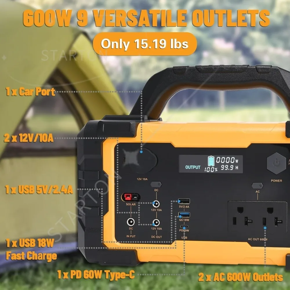 Solar Generator 600W Portable Power Station with 200W Foldable Solar Panel, 647Wh Lithium Battery