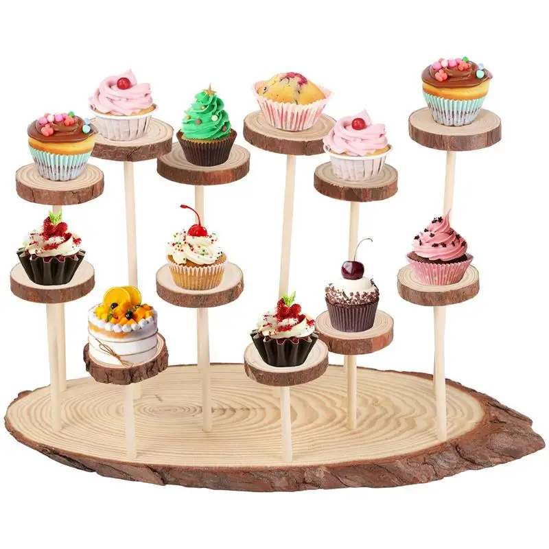 

Oval Wood Cupcake Base With 12 Small Cake Platforms Rustic Wood Cake Stand Set Wood Dessert Display Tray Wood Slices Cake Stand