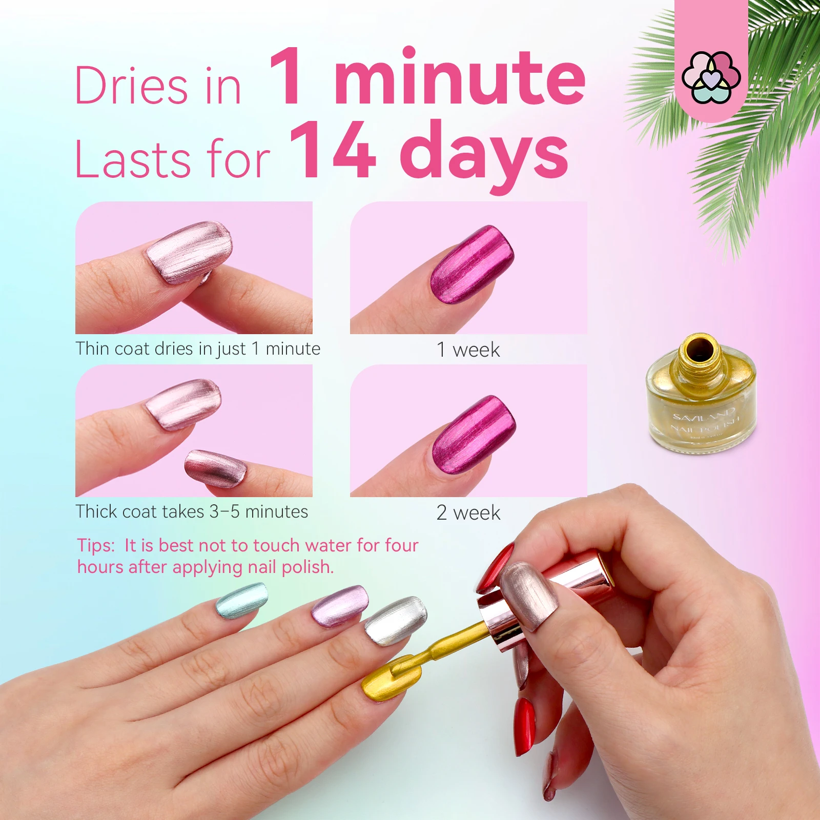 سافيلاند 12 + 2 ألوان كروم طقم طلاء الأظافر مرآة المجسم الفضة الوردي سريعة الجافة كاملة مع قاعدة معطف فوقي لتقوم بها بنفسك مانيكير #4