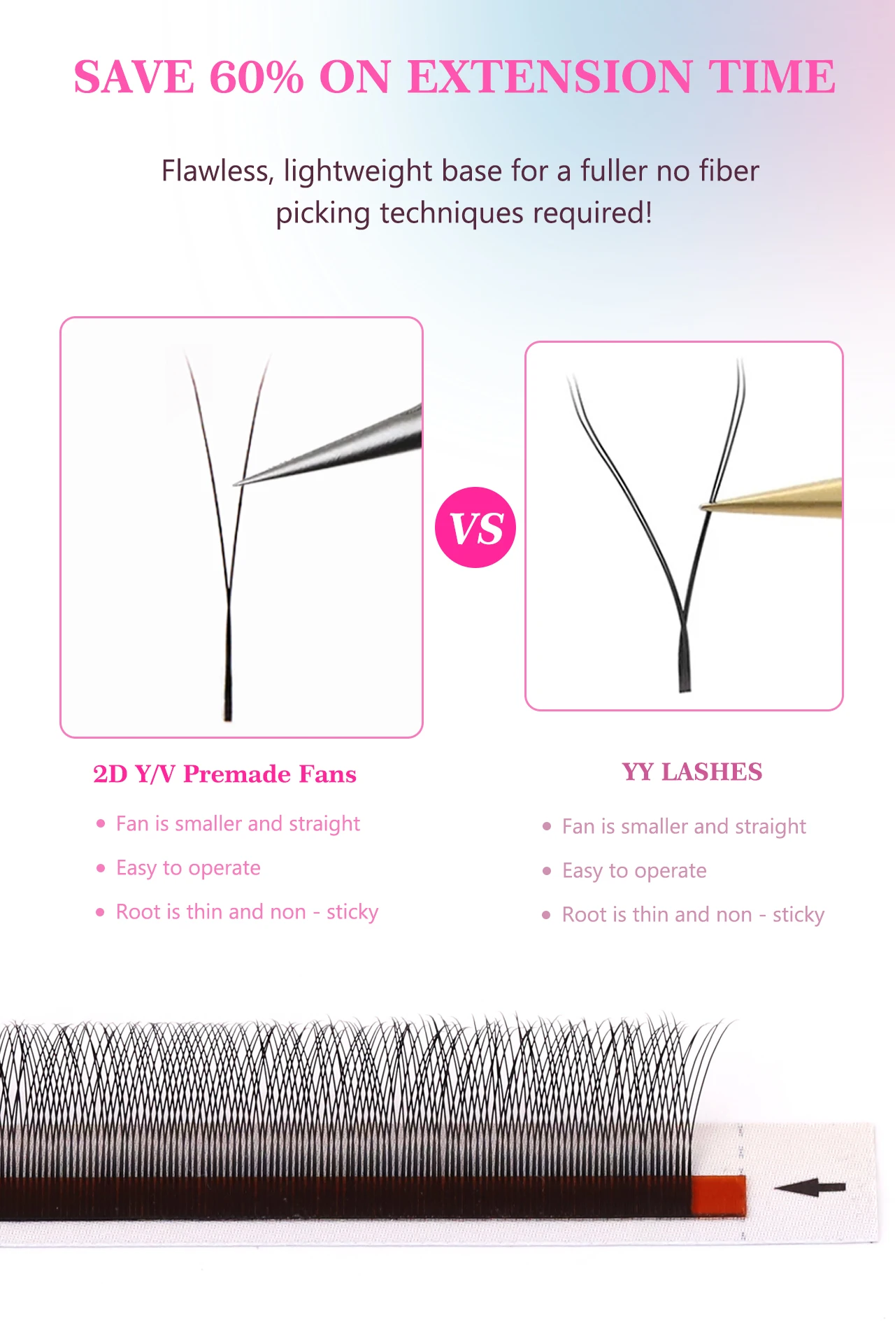 RUJADE New 2D Y Premade Volume Fan Eyelash Natural Soft Single Tip 2D Y Mesh Net Cross Individual False Eyelashes Extensions