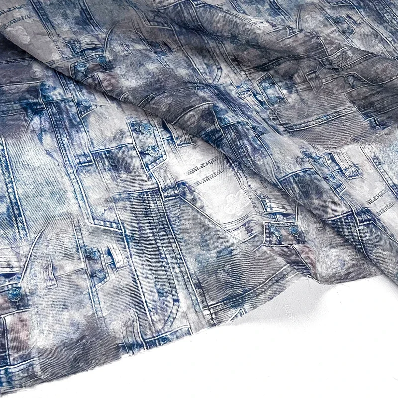 Denim Deconstruction Splicing Texture Printed Jacquard Fabric Chinese Style Tie Dye Half Skirt Shirt Designer Fabric