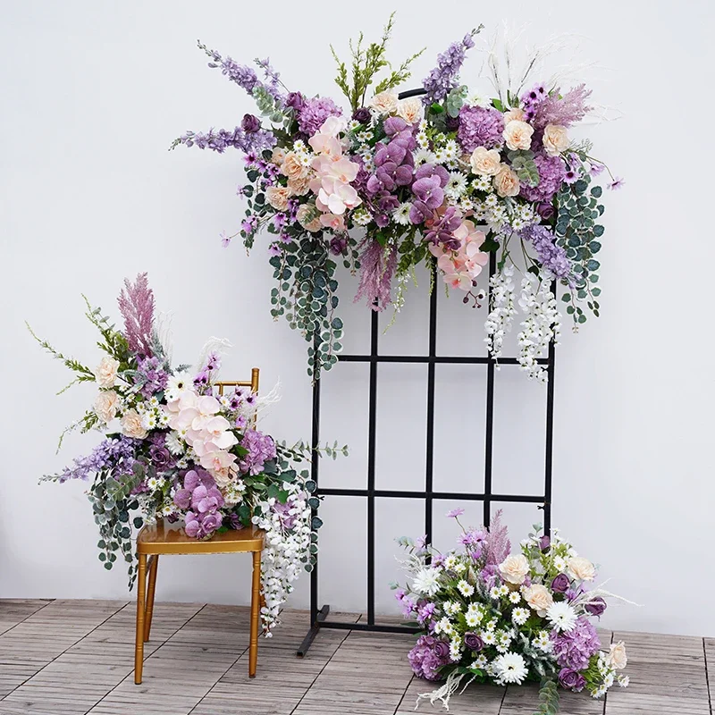 Artificial Purple Lavender Green Plants Row Wedding Arch Flower Arrangement Hanging Ball Home Decor Fake Flowers for Events