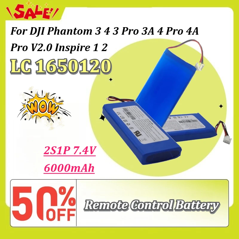 High-Capacity LC 1650120 2S1P 7.4V 6000mAh LiPo Replacement Battery for DJI Phantom 3 4 3 Pro 3A 4 Pro 4A Pro V2.0 Inspire 1 2