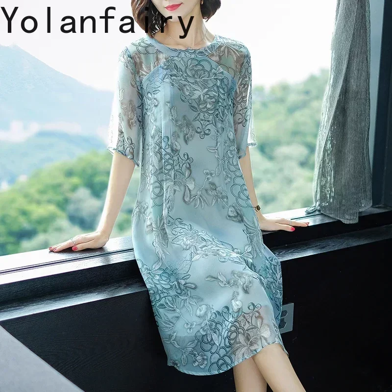 

Fashion 100% Genuine Silk Female Midi Dress Women's Summer Dress Elegant Dresses Ladies Boho Dress Vestidos De Mujer Zjt2560