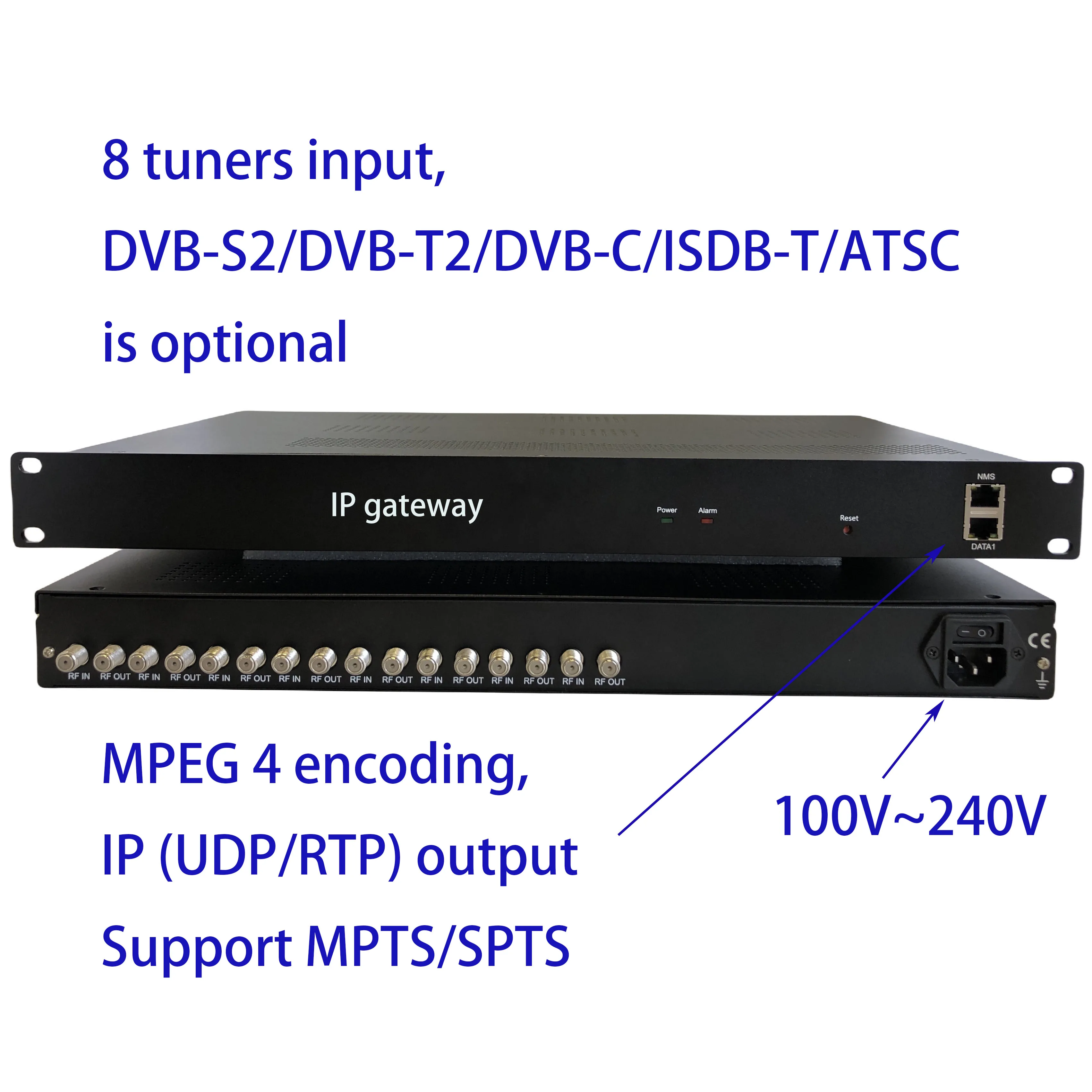 8 DVB-S2 to IP gateway,DVB-T/C to IP, ISDB-T to IP output, atsc to IP encoder,1080P Multi-Channel encoder