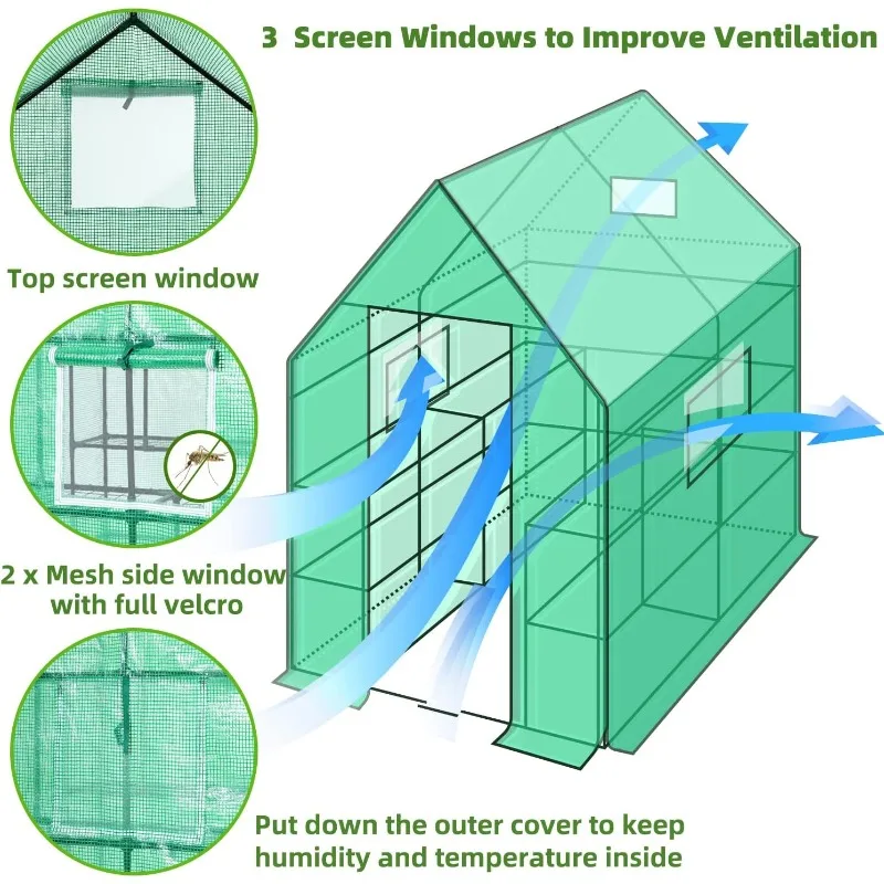 Greenhouse for Outdoors with Screen Windows,Ohuhu Upgraded 4 Tiers 11 Shelves Walk-in Greenhouses with Durable PE Cover,Outside