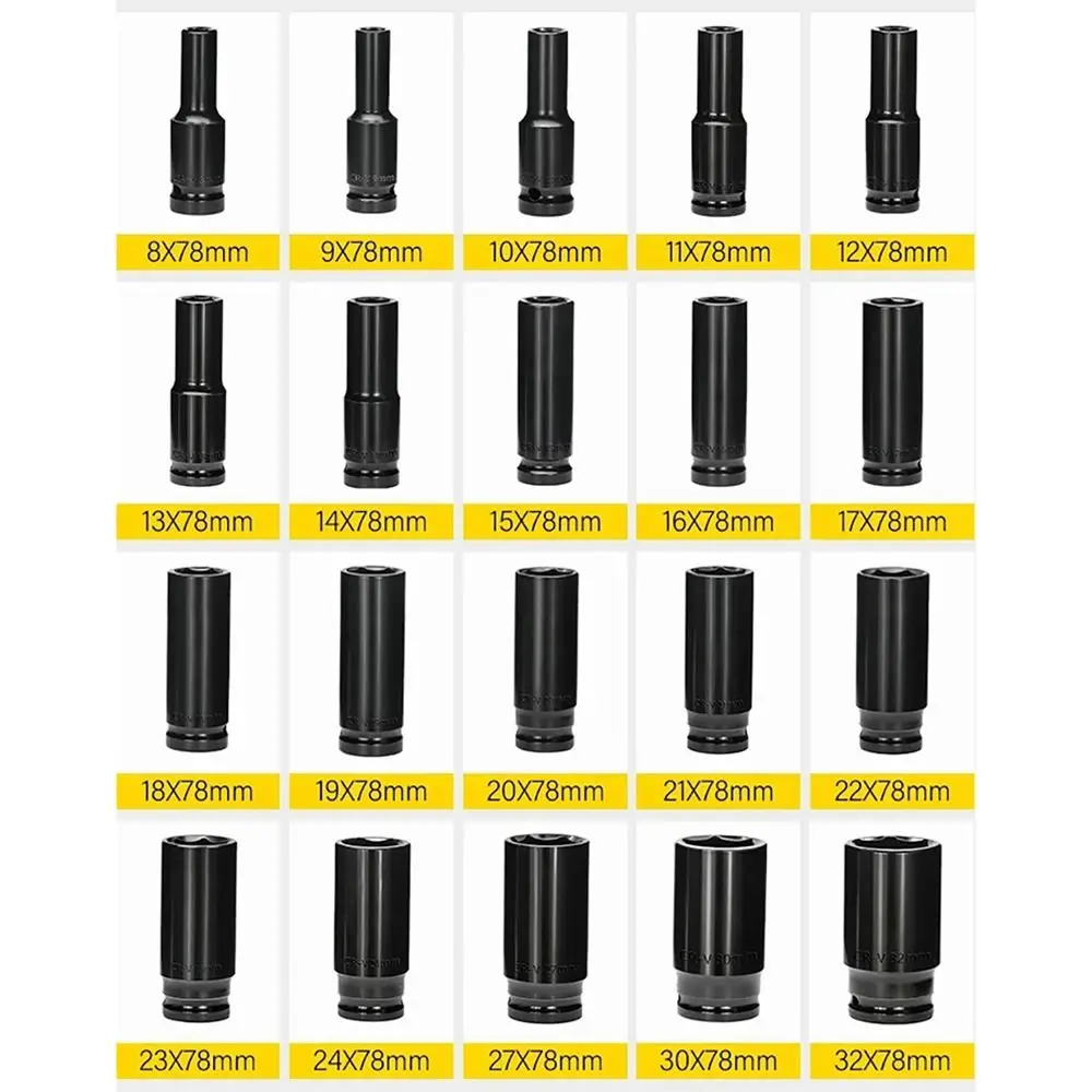 1 Uds llave convertidora reductor 1/2 "enchufe hexagonal 9-32mm 78mm de longitud llave de impacto enchufe negro eléctrico Hex estándar