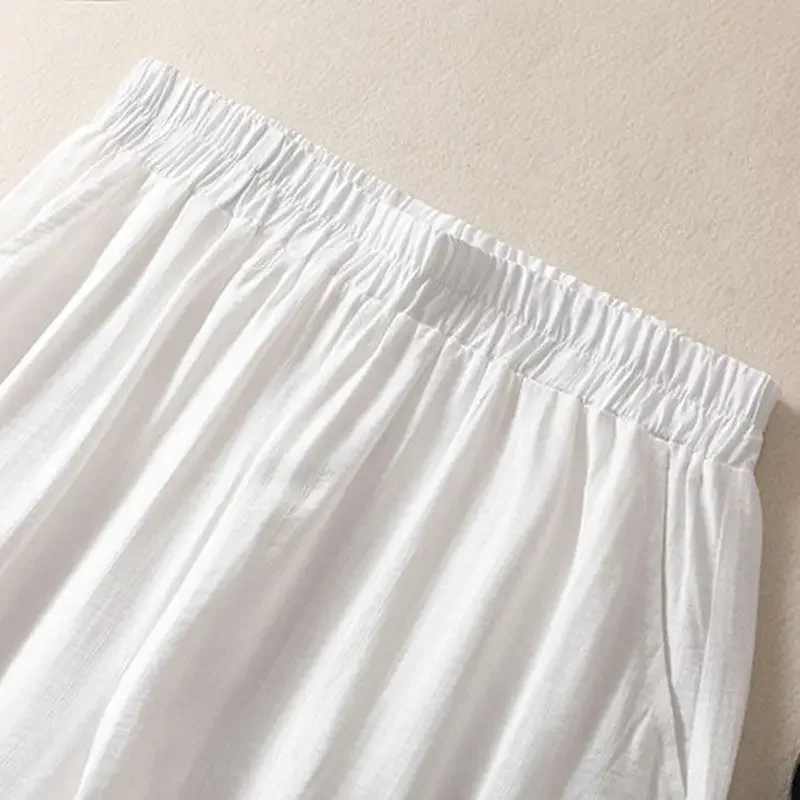 Spodnie damskie typu bloomers, haftowane, codzienne, jednolite, elastyczne, z wysokim stanem, luźne, o długości do kostek, odzież damska, moda 2026.