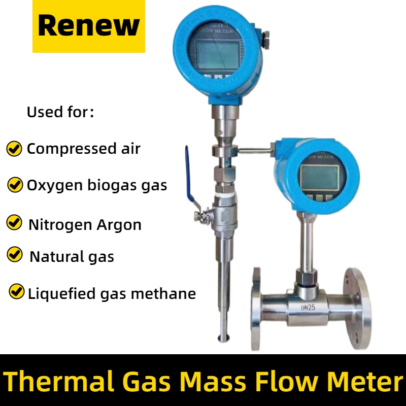 Insertion Thermal Gas Mass Flow Meter Plug-in Rs485 Pipeline Compressed Air Oxygen Nitrogen Natural Oil Gas Dn50 Dn80 Dn100