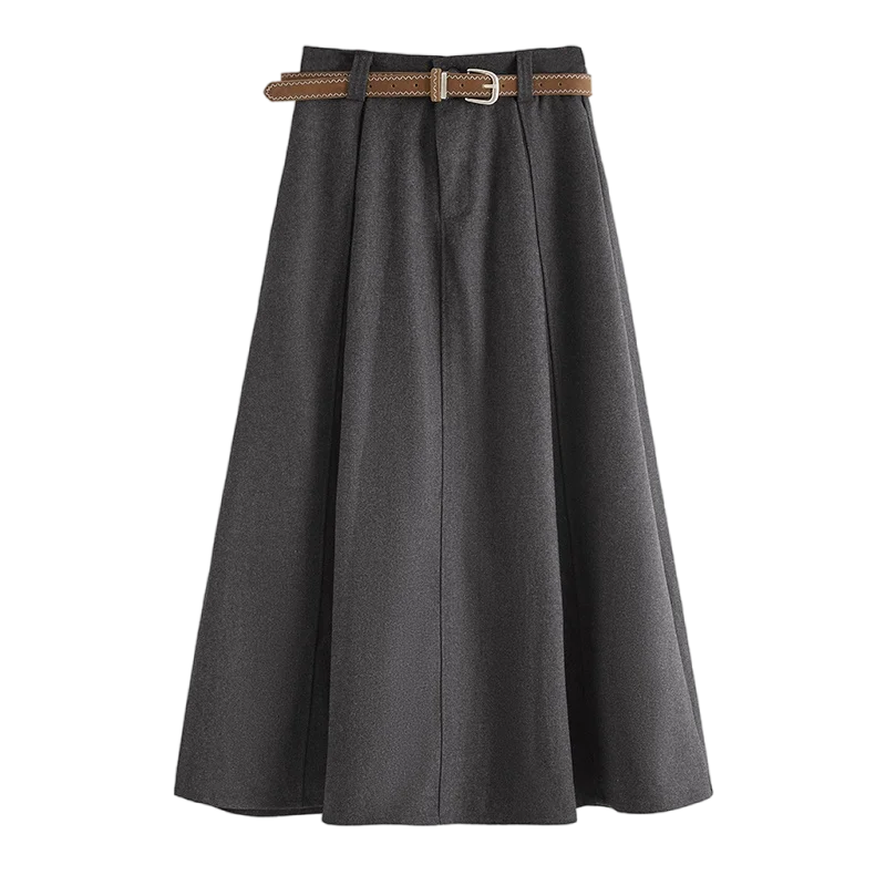กระโปรงทรงเอ ผ้าวูล สำหรับผู้หญิง ฤดูใบไม้ร่วง ฤดูหนาว เอวสูง ทรงเอ ยาวปานกลาง กระโปรงทรงร่ม กระโปรงยาว