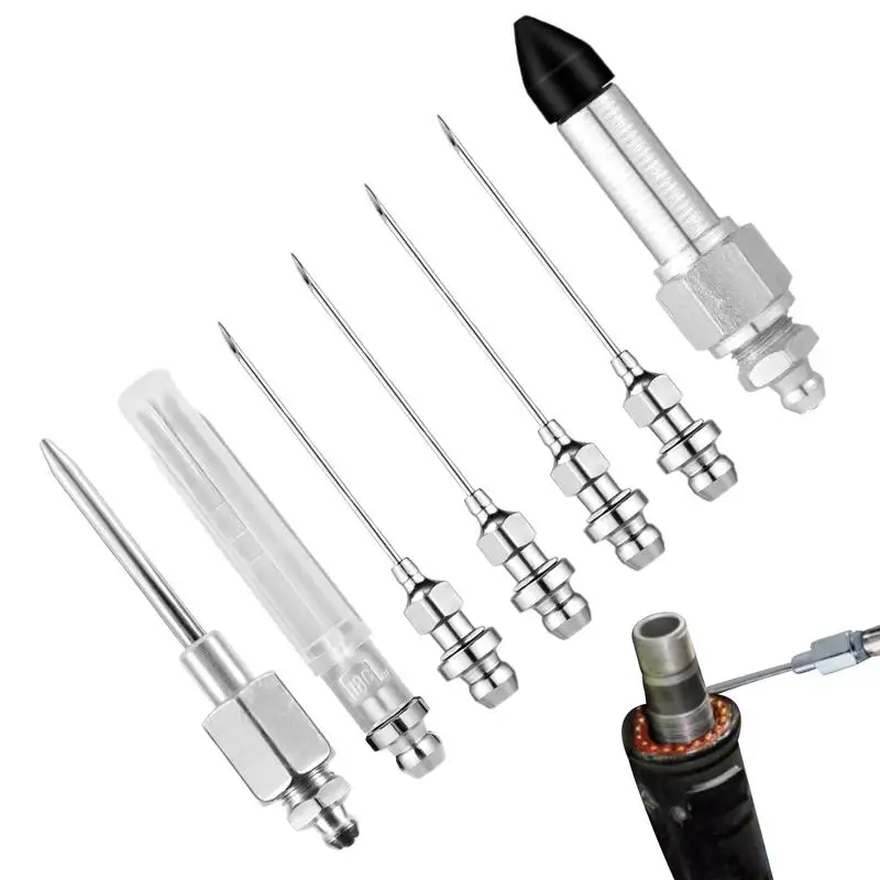 Grease Needle Nozzle Kit Grease Injector Fitting Tool Including 5 Grease Needle Nozzles 1 Grease Dispenser 1 Rubber Nipple