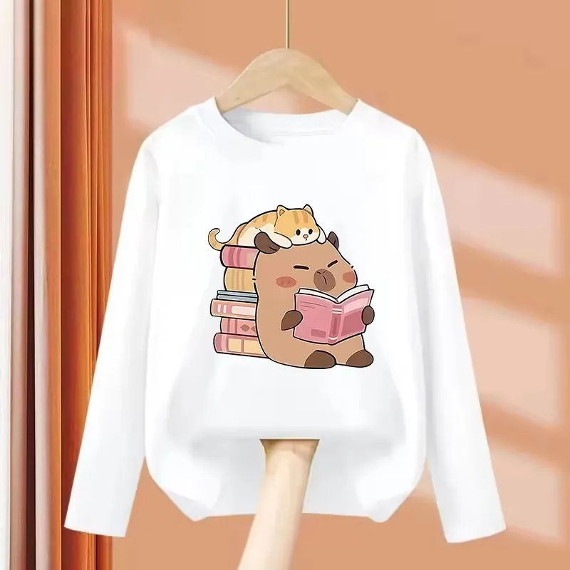 Niedliches, lustiges Capybara-Kapibara-T-Shirt mit Grafikdruck für Jungen/Mädchen, Sommer-Langarmshirt für Kinder, bequemes T-Shirt, süßes Shirt – Detail 2