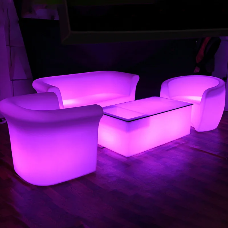 Modern Design Outdoor Night Club Cocktail Bar Furniture Remote Control Multiple Color LED Lights Sectional Couch Sofa Table Set