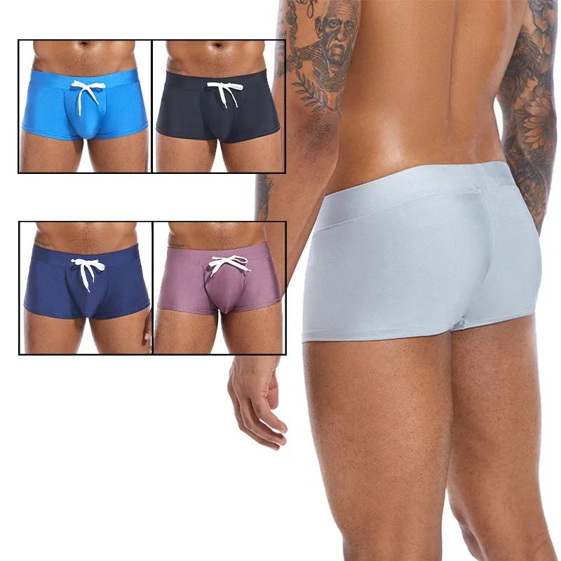 

Men's Boxer Swimming Trunks Low Waist Bikini Slip Homme U Convex Pouch Underwear High Elastic Summer Quick-Drying Knickers
