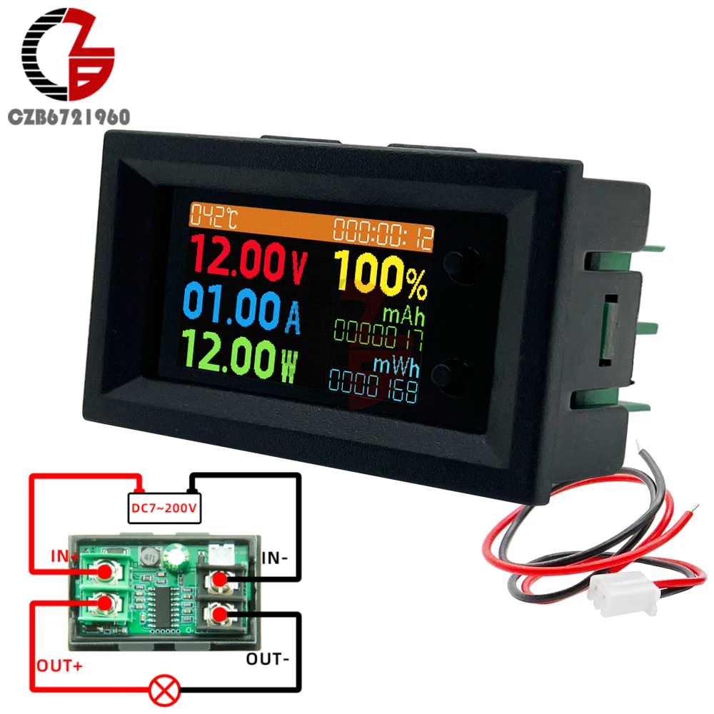 DC 0-200V Digital Voltmeter Ammeter 8 IN 1 Multifunction Tester IPS LCD Voltage Current Power Energy Battery Capacity Test Meter