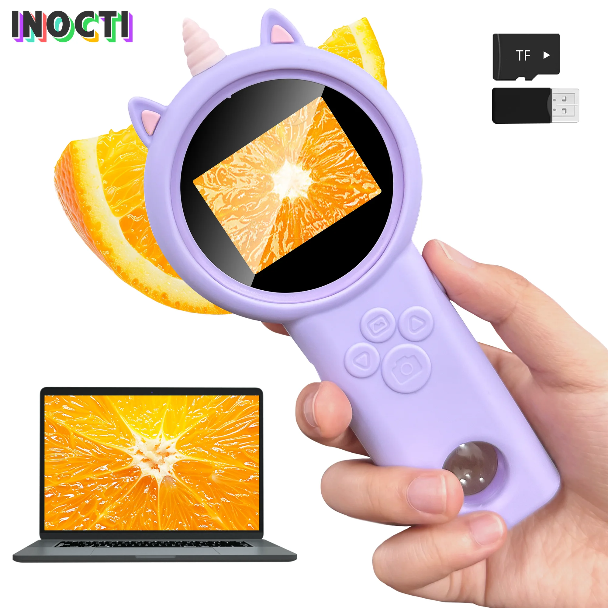 

8LED Handheld Digital Microscope For Kids With 2Inch HD Screen 50-1000X Pocket Microscope Educational Birthday Gift For Children