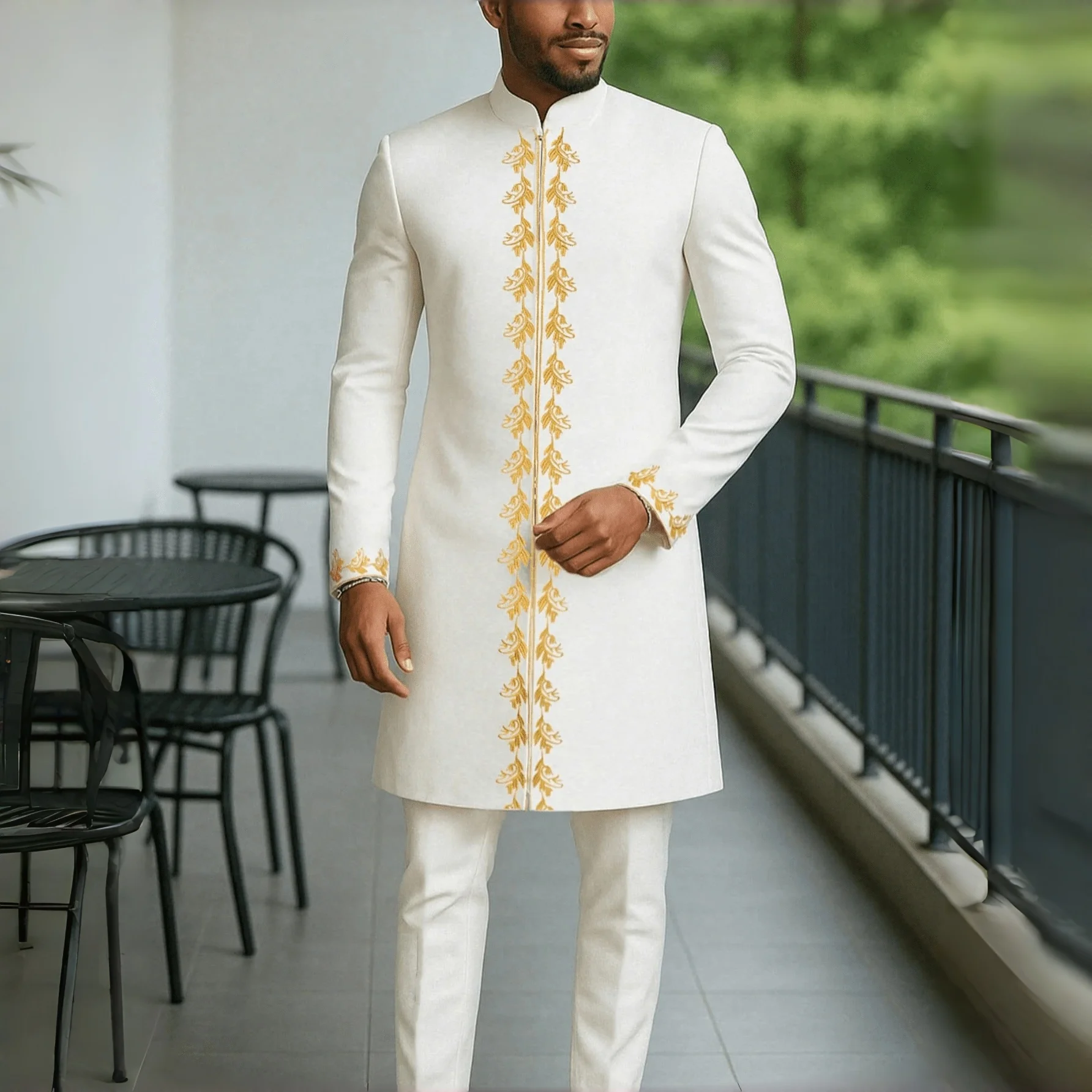 Conjunto Masculino Dashiki Novo em 2 Peças com Calça Comprida, Traje Tradicional Africano, Roupa Masculina de Luxo com Manga Longa, Kaftan Elegante, Terno de Marca.