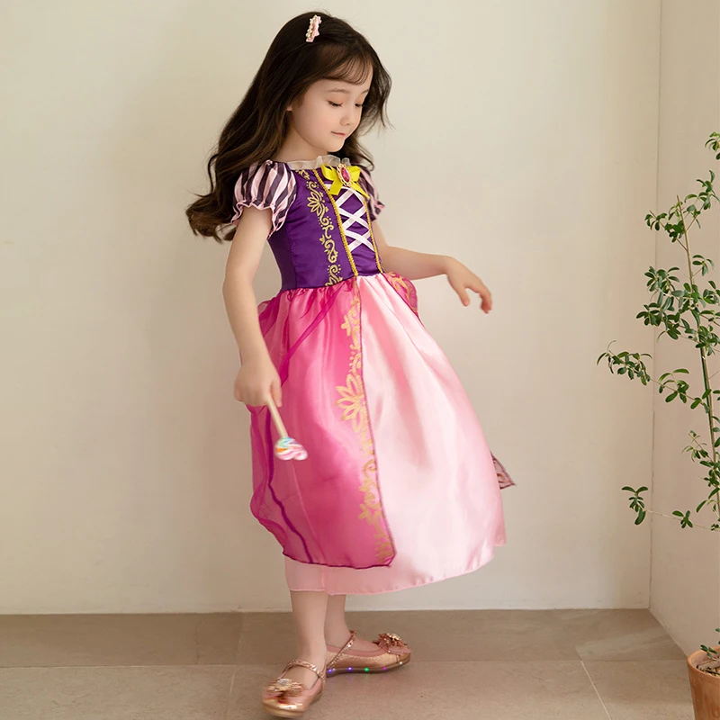 Girl Rapunzel Costume Birthday Party Tangled Magic Hair Princess Cosplay Dress Carnival Halloween Fantasy Role Playing Outfits