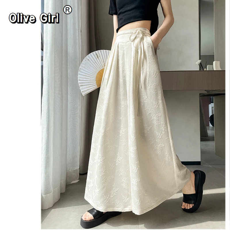 Damskie spodnie z szerokimi nogawkami 2026, luźne, satynowe, nowe, z wysokim stanem, wiosenno-letnie, sznurowane, jednolite, proste spodnie z wysokim stanem dla kobiet.