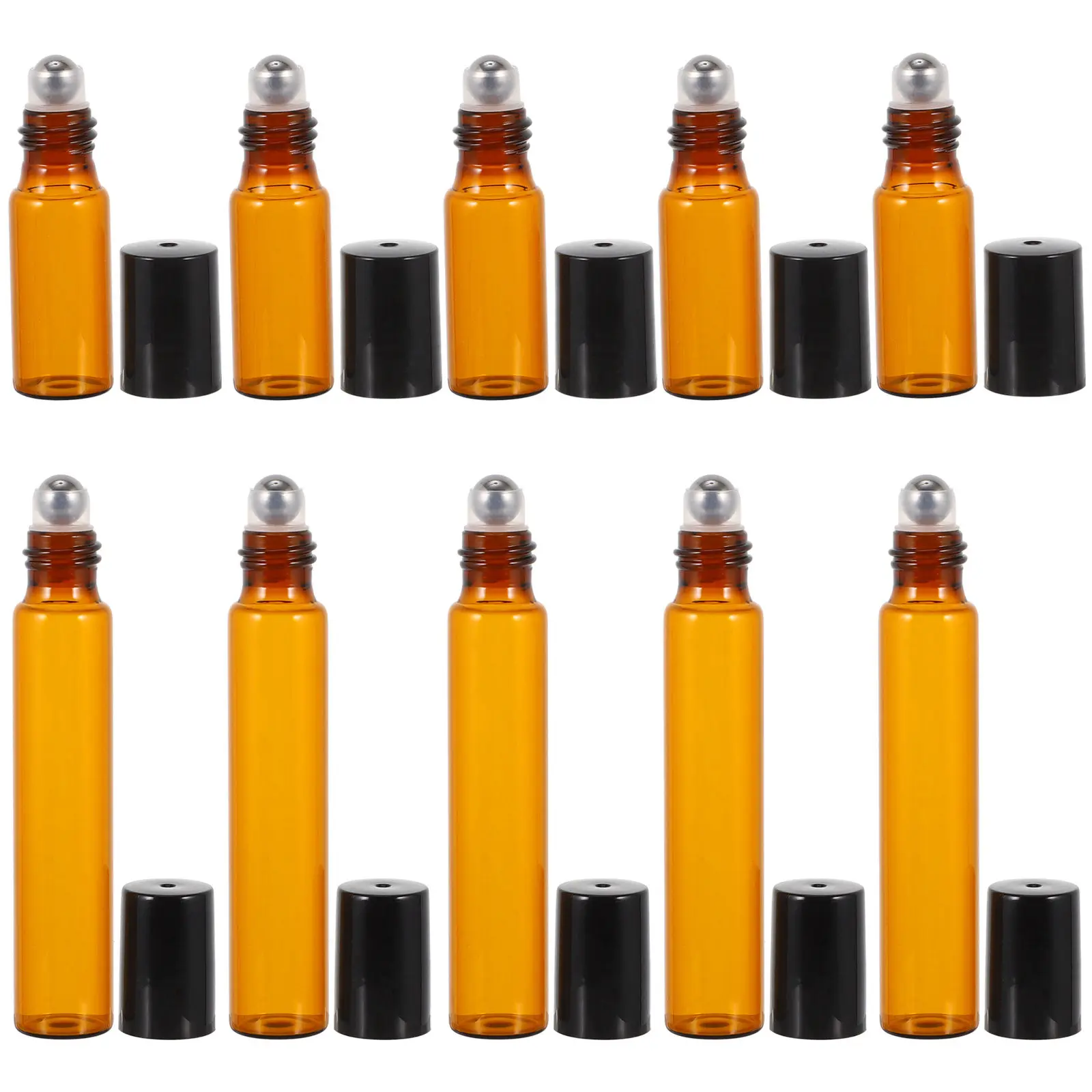 

Набор из 10 стеклянных роликовых флаконов для эфирных масел с герметичной крышкой, защитой от УФ-излучения, удобные для путешествий, портативный дизайн
