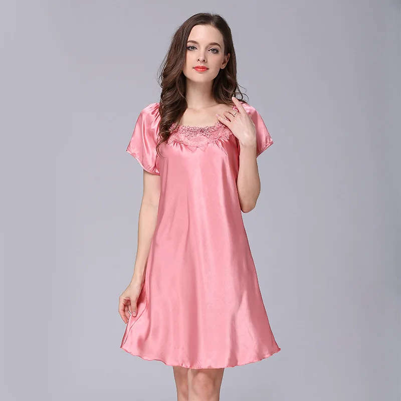 

Ultimate Luxury: Silk-Blend Ice Silk Nightgown for Women - Sexy Short Sleeve Lace Sleepwear with Matching Robe, Premium Comfort